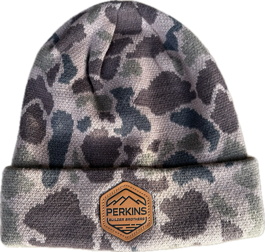Debossed Faux Leather Patch - Richardson 126 Duck Camo Beanie - Bark - Perkins Builder Brothers