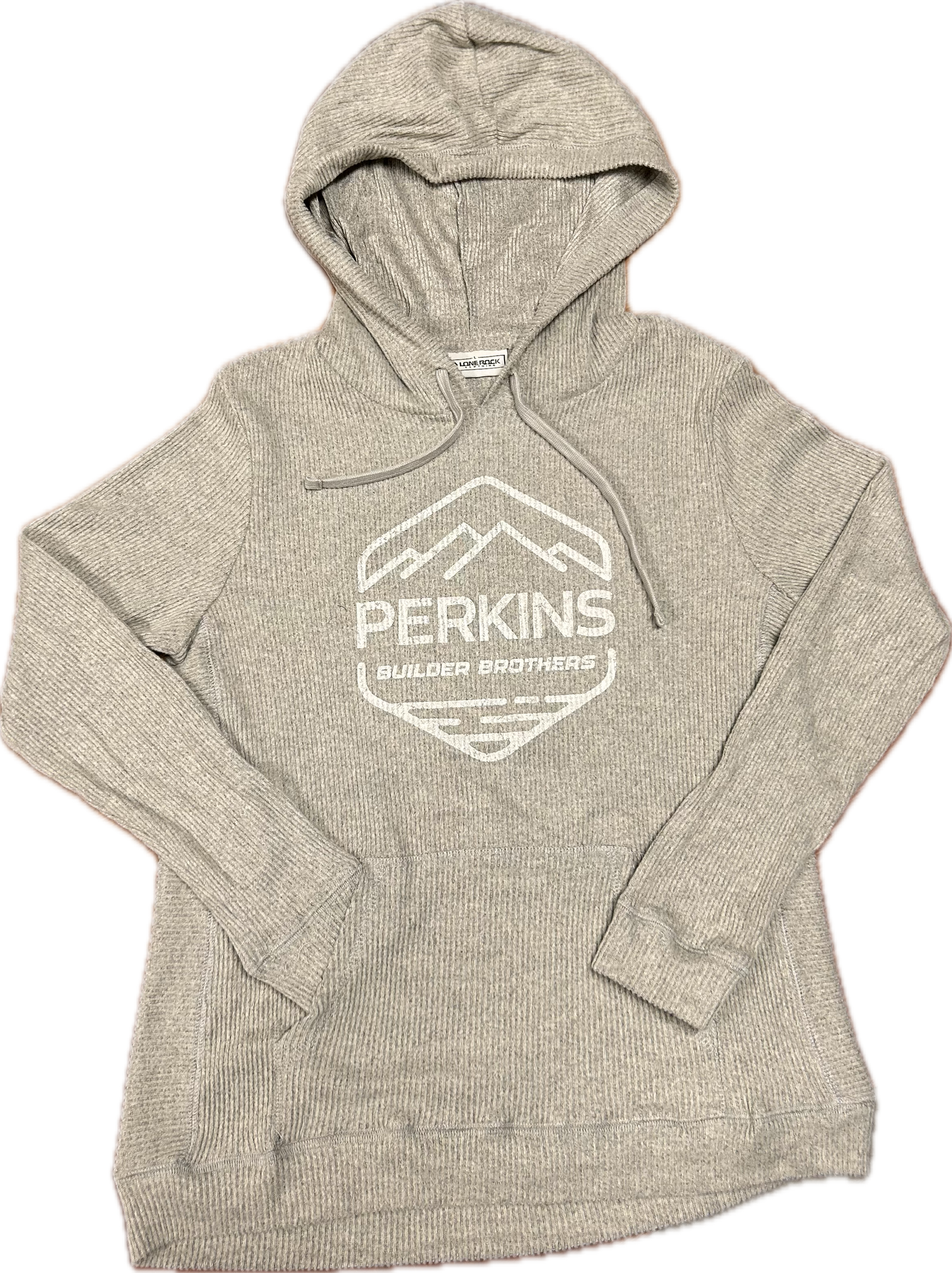 Ladies Ribbed Hoodie - Oatmeal - Perkins Builder Brothers Distressed Logo