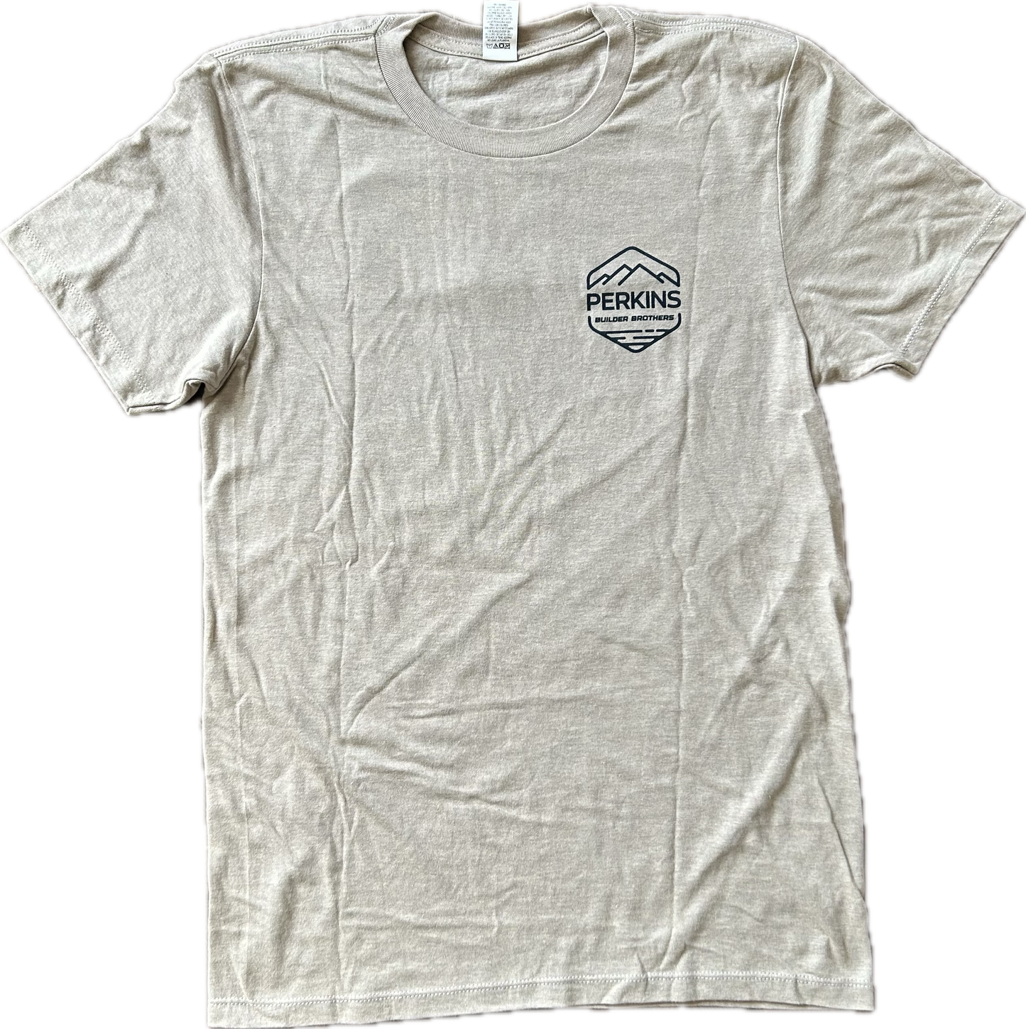 Mens T-Shirt - Tan - LASER EYE - Perkins Builder Brothers