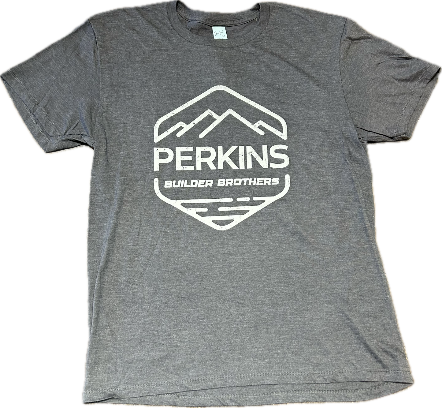 Camiseta para hombre - Smoke Heather - Logotipo desgastado de Perkins Builder Brothers