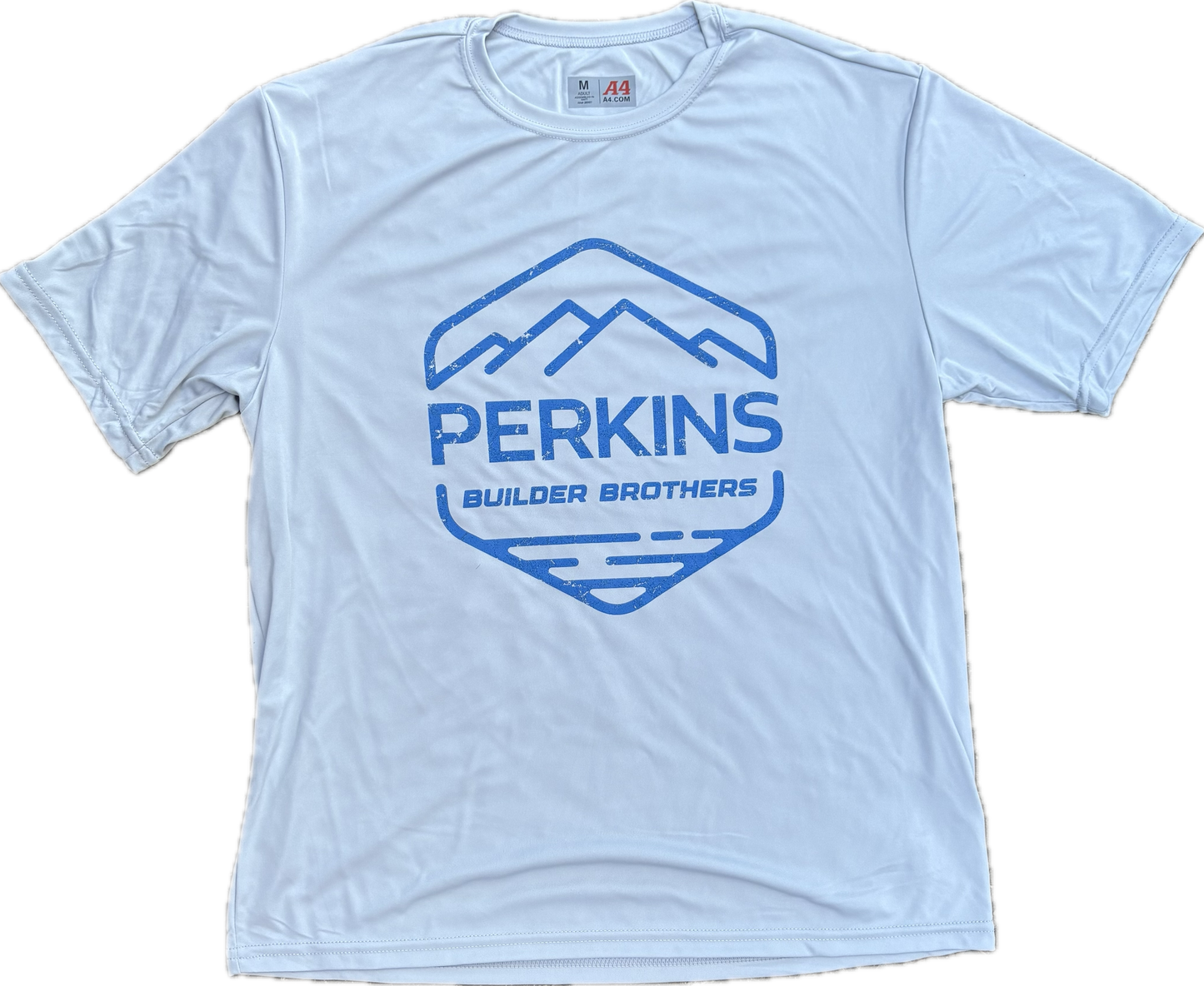 Performace Crew Short Sleeve Mens T-Shirt - Perkins Builder Brothers Distressed Logo