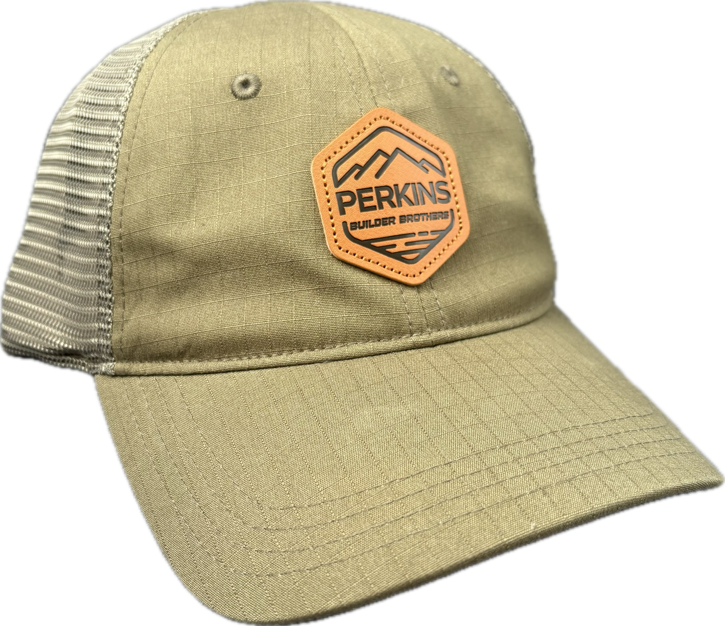 Genuine Leather Patch - Richardson 112 Tactical Snapback Trucker Hat - Multican Tropic/Loden - Perkins Builder Brothers