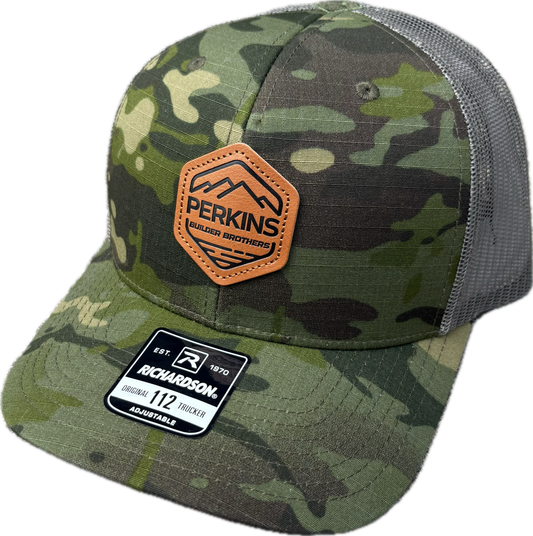 Debossed Faux Leather Patch - Richardson 112PT Tactical Trucker Hat - Multicam Tropic/Loden - Perkins Builder Brothers