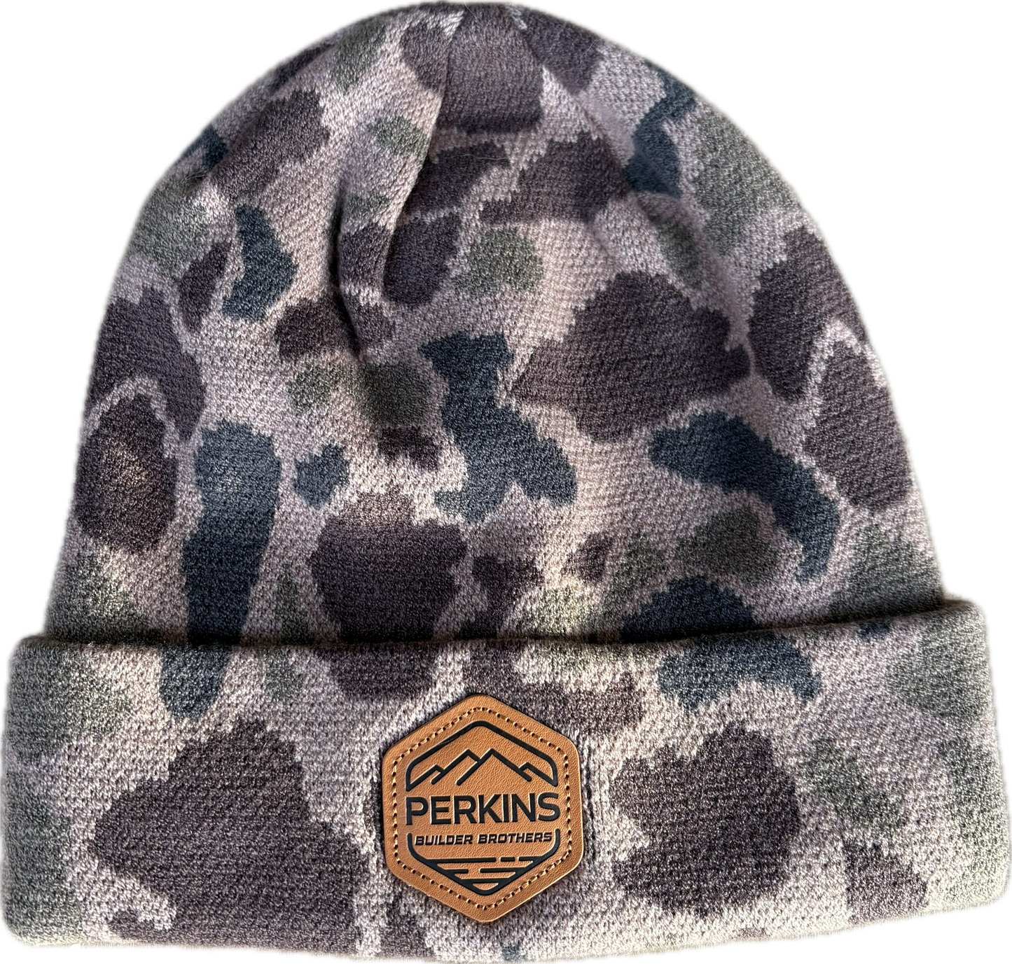 Debossed Faux Leather Patch - Richardson 126 Duck Camo Beanie - Bark - Perkins Builder Brothers