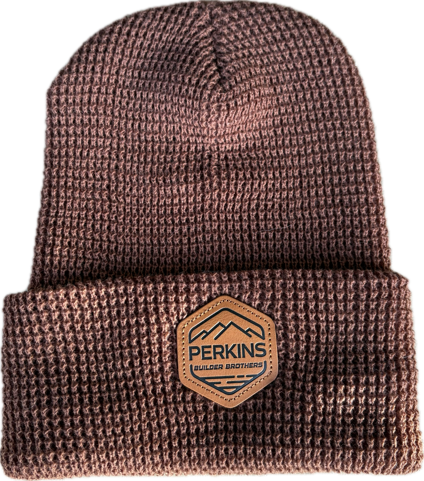 Debossed Faux Leather Patch - Richardson 146 Waffle Knit Beanie - Perkins Builder Brothers