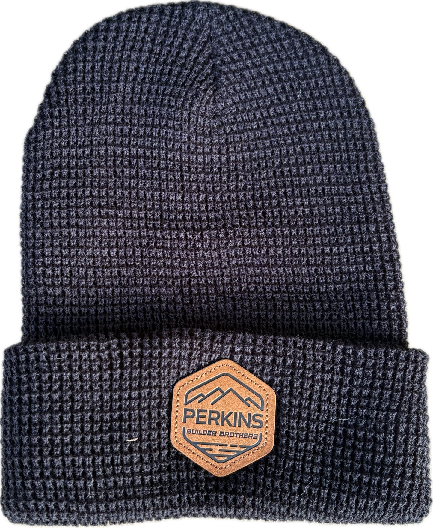 Debossed Faux Leather Patch - Richardson 146 Waffle Knit Beanie - Perkins Builder Brothers