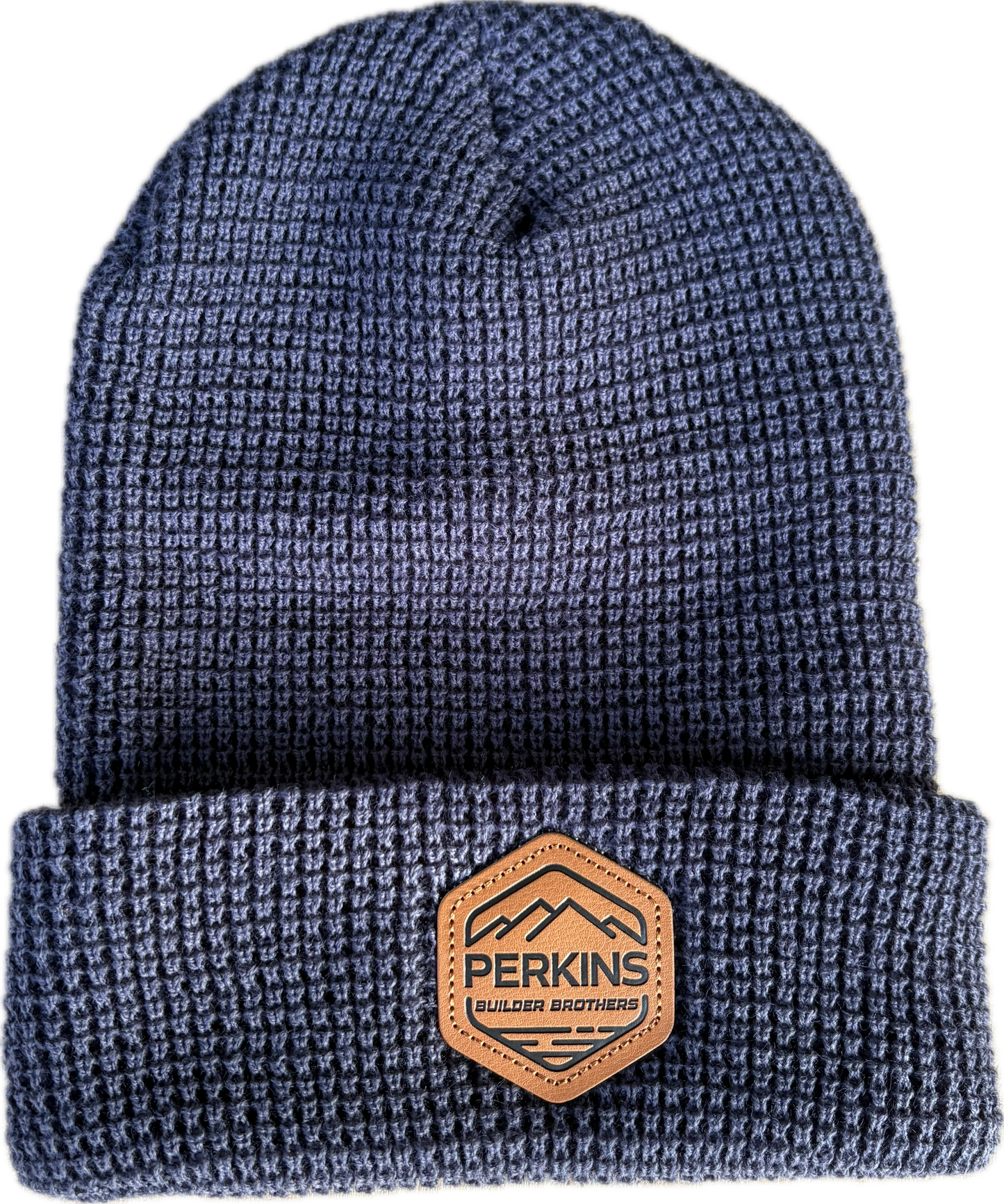 Debossed Faux Leather Patch - Richardson 146 Waffle Knit Beanie - Perkins Builder Brothers