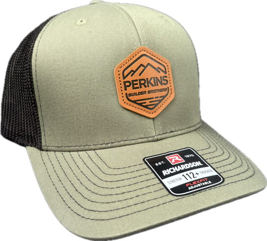 Genuine Leather Patch - Richardson 112+ Snapback Trucker Hat - Loden/Black - Perkins Builder Brothers