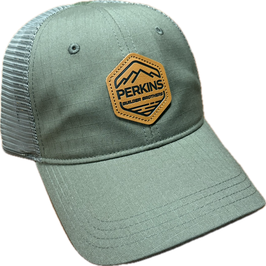 Debossed Faux Leather Patch - Richardson 111T Tactical Trucker Hat - Loden/Loden - Perkins Builder Brothers
