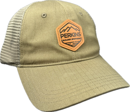 Genuine Leather Patch - Richardson 112 Tactical Snapback Trucker Hat - Multican Tropic/Loden - Perkins Builder Brothers