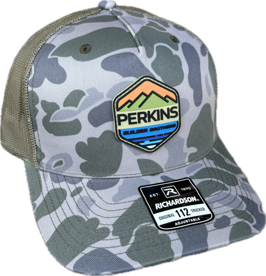 Full Color Rubber Patch - Richardson 112PFP Snapback Trucker Hat - Marsh Duck Camo/Loden - Perkins Builder Brothers