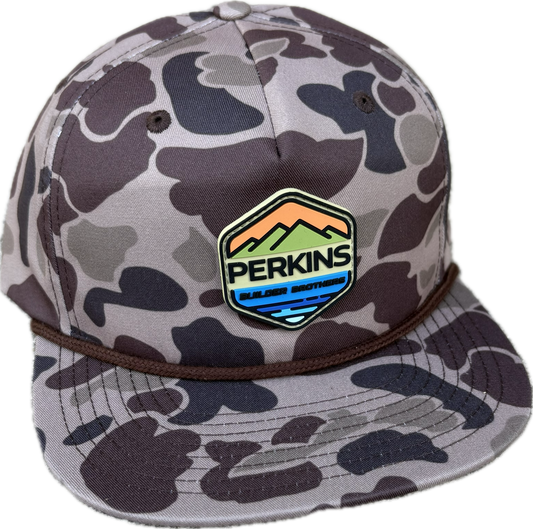 Full Color Rubber Patch - Richardson 256P Hi Pro Outdoor Flat Bill Hat - Bark Duck Camo/Brown Rope - Perkins Builder Brothers