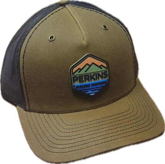 Full Color Rubber Patch - Richardson 112WH Rugged Trucker Hat - Whiskey/Brown - Perkins Builder Brothers